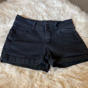 3 button high wasted black shorts